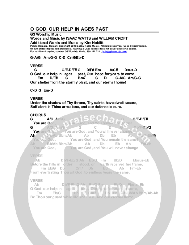 O God Our Help In Ages Past Chord Chart (G3 Worship)
