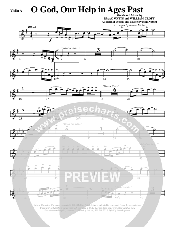 O God Our Help In Ages Past Violin 1 (G3 Worship)