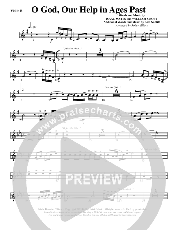O God Our Help In Ages Past Violin 2 (G3 Worship)