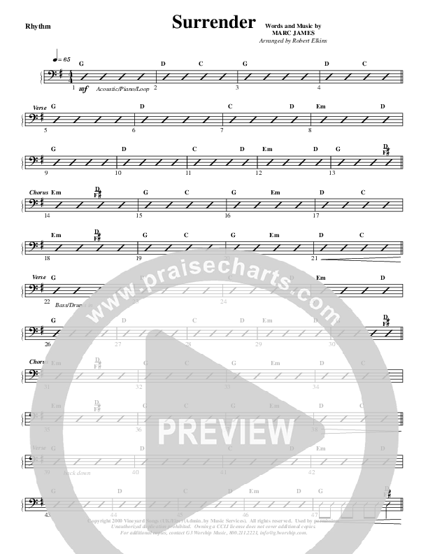Surrender Rhythm Chart (G3 Worship)