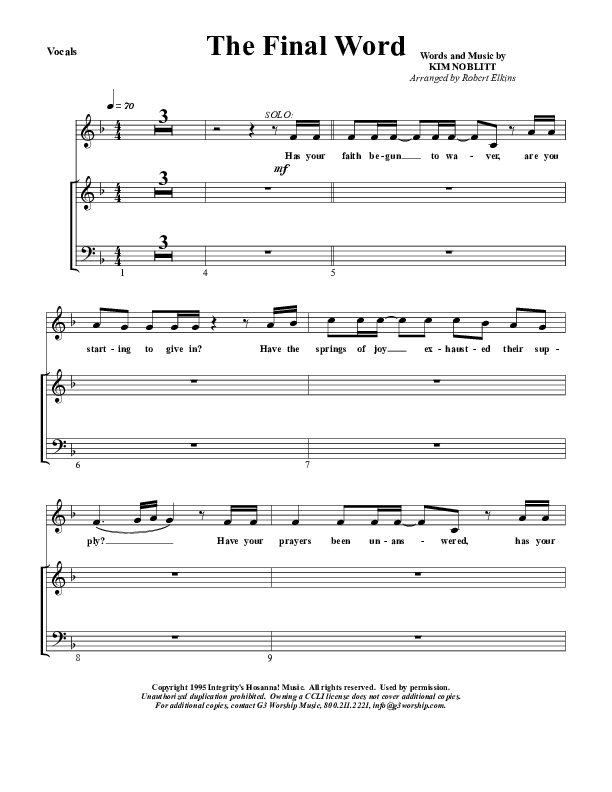 The Final Word Choir Sheet (G3 Worship)