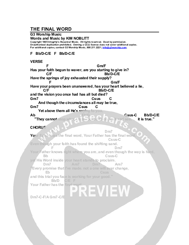 The Final Word Chord Chart (G3 Worship)