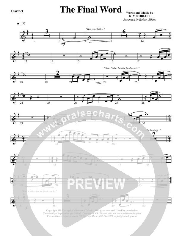 The Final Word Clarinet (G3 Worship)