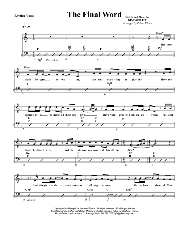 The Final Word Rhythm/Vocal (G3 Worship)