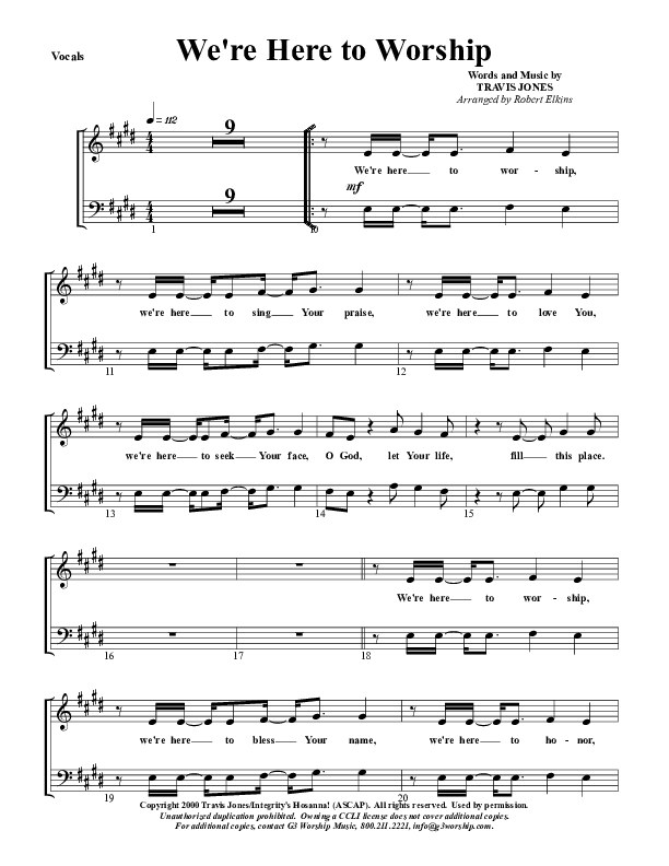 We're Here To Worship Choir Sheet (G3 Worship)