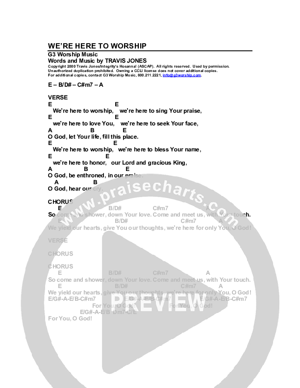 We're Here To Worship Chord Chart (G3 Worship)