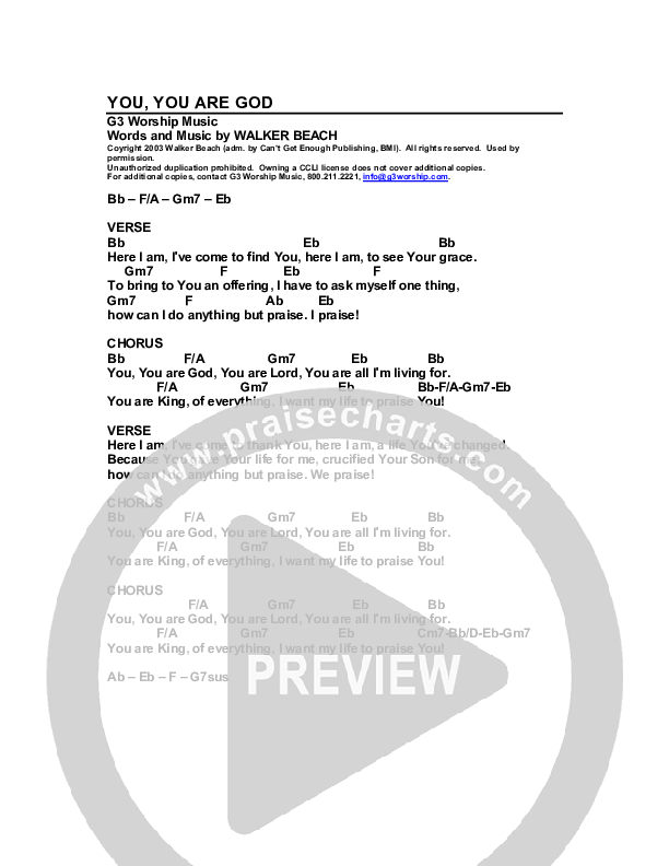 You You Are God Chord Chart (G3 Worship)