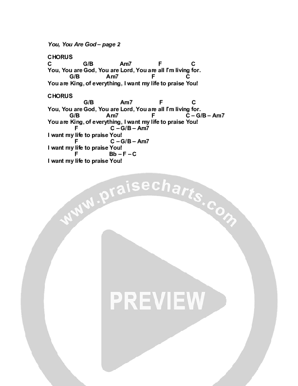 You You Are God Chord Chart (G3 Worship)