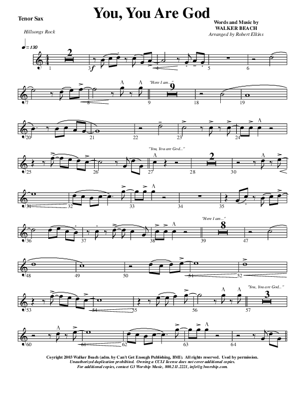 You You Are God Tenor Sax 2 (G3 Worship)