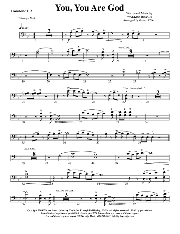 You You Are God Trombone 1/2 (G3 Worship)