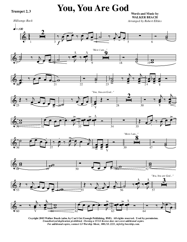 You You Are God Trumpet 2/3 (G3 Worship)