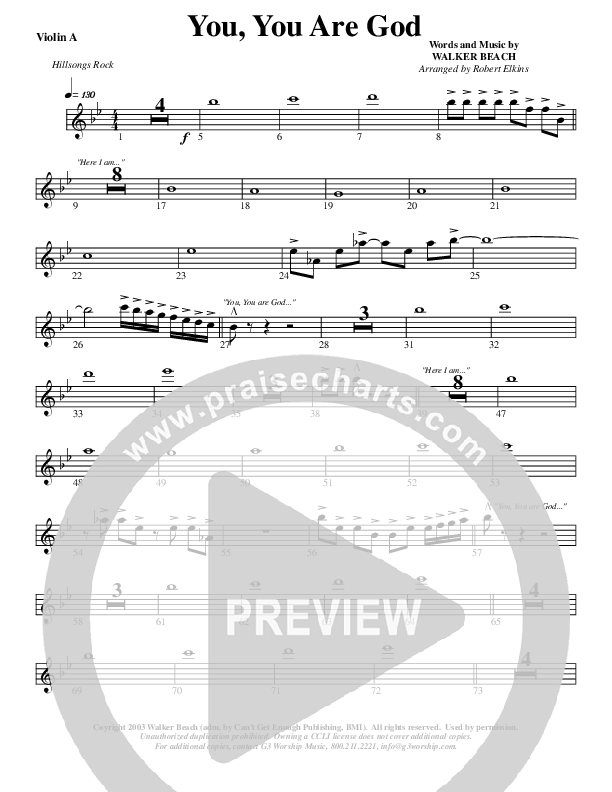 You You Are God Violin 1 (G3 Worship)