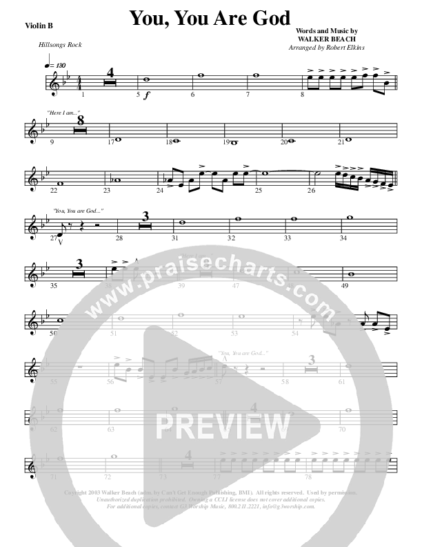 You You Are God Violin 2 (G3 Worship)