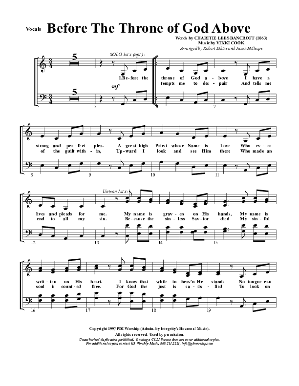 Before The Throne Of God Above Choir Sheet (G3 Worship)