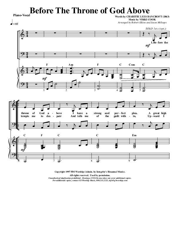 Before The Throne Of God Above Piano/Vocal (G3 Worship)