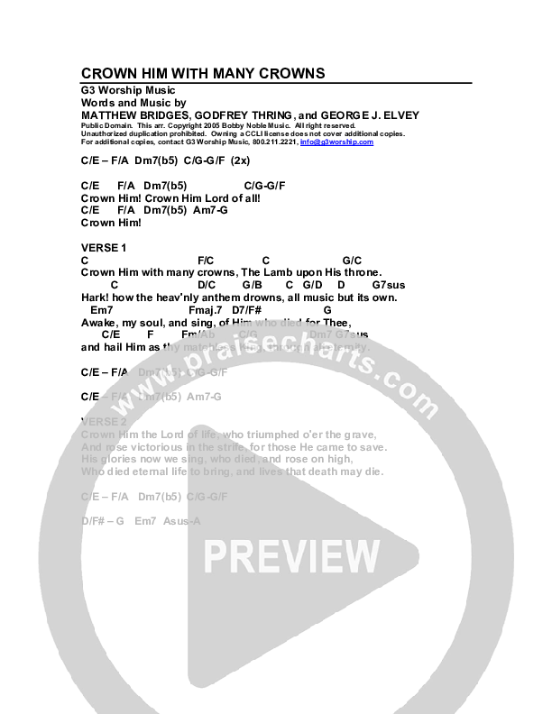 Crown Him With Many Crowns Chord Chart (G3 Worship)