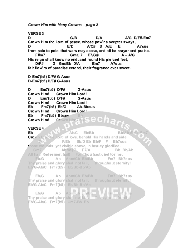 Crown Him With Many Crowns Chord Chart (G3 Worship)
