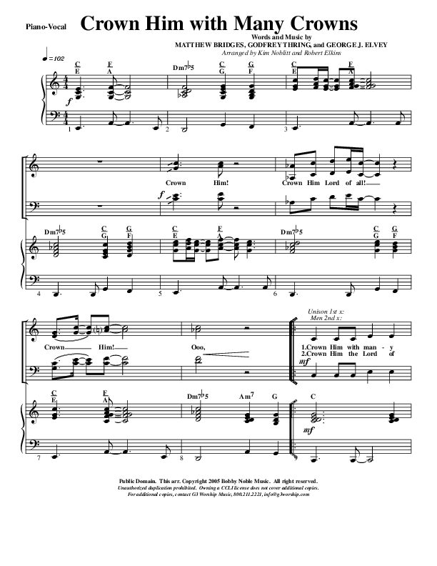 Crown Him With Many Crowns Piano/Vocal (G3 Worship)