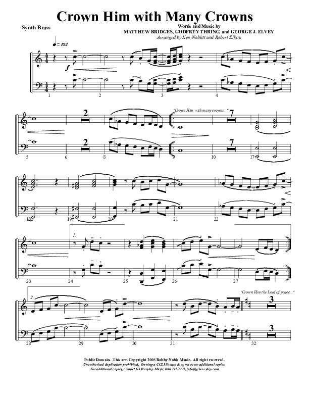 Crown Him With Many Crowns Synth Brass (G3 Worship)