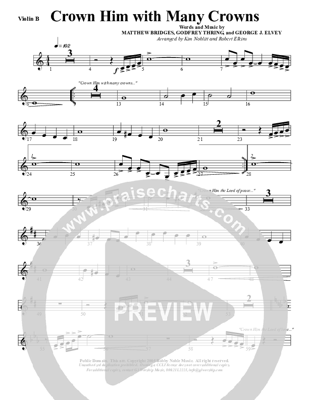 Crown Him With Many Crowns Violin 2 (G3 Worship)
