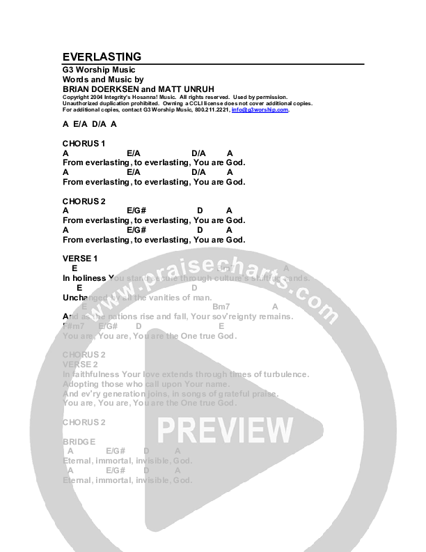 Everlasting Chord Chart (G3 Worship)