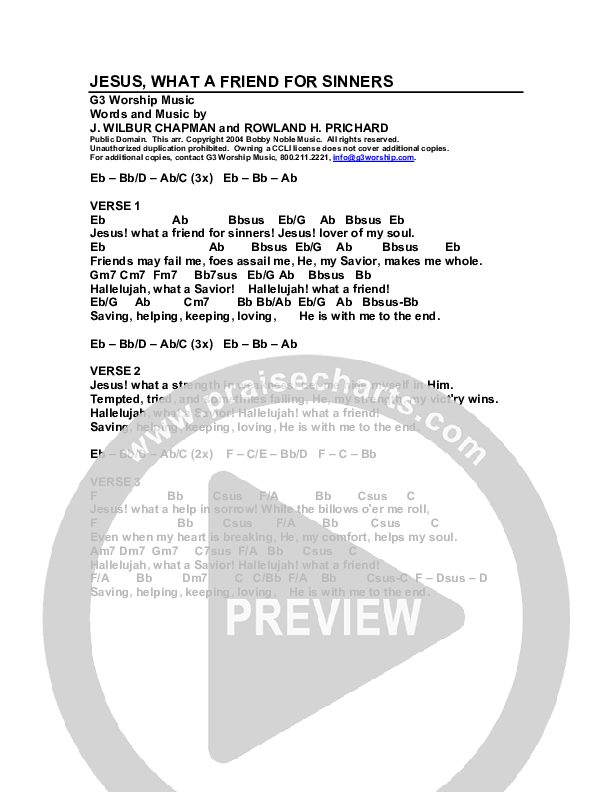 Jesus What A Friend of Sinners Chord Chart (G3 Worship)