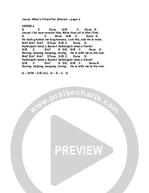 Jesus What A Friend of Sinners Chord Chart (G3 Worship)