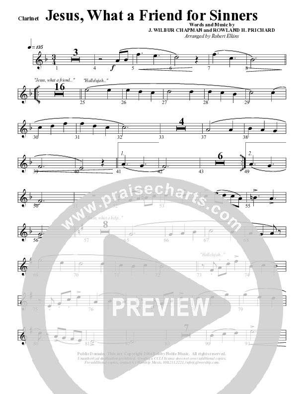 Jesus What A Friend of Sinners Clarinet (G3 Worship)