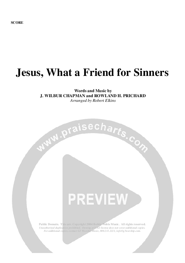 Jesus What A Friend of Sinners Cover Sheet (G3 Worship)