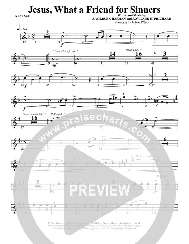Jesus What A Friend of Sinners Tenor Sax 2 (G3 Worship)