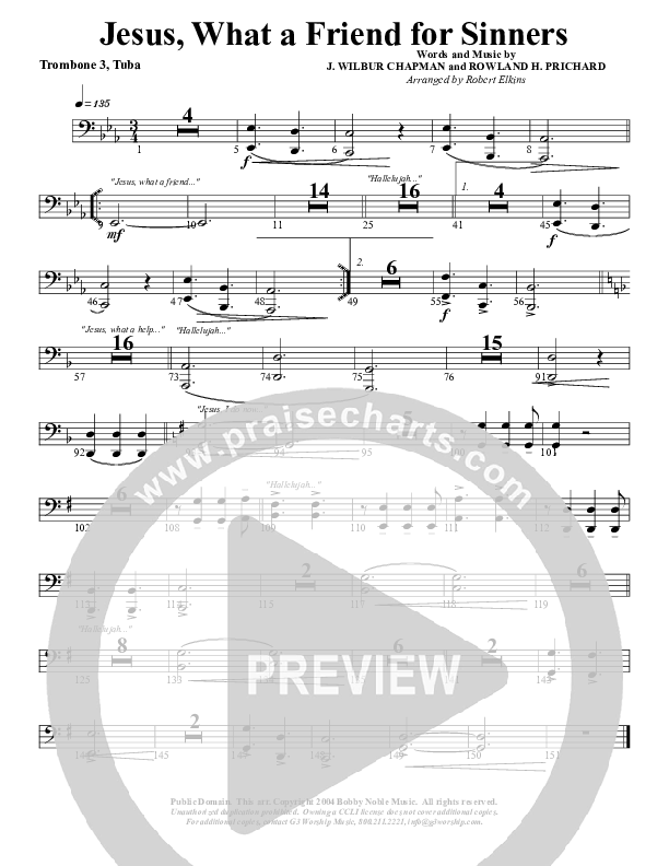 Jesus What A Friend of Sinners Trombone 3/Tuba (G3 Worship)