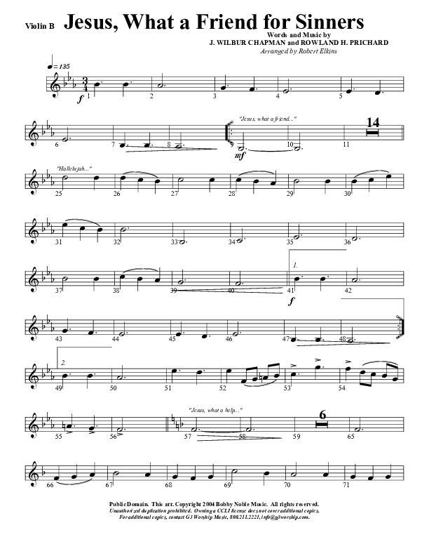 Jesus What A Friend of Sinners Violin 2 (G3 Worship)