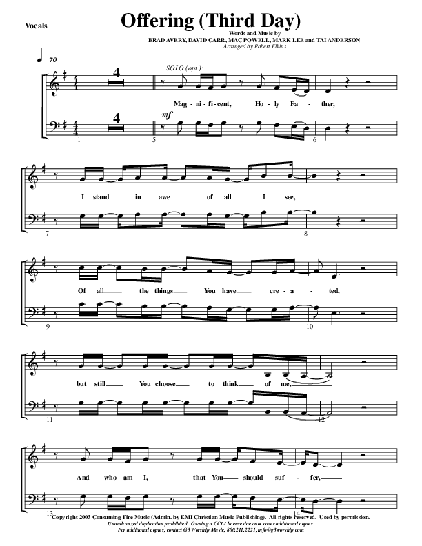 Offering Choir Sheet (G3 Worship)