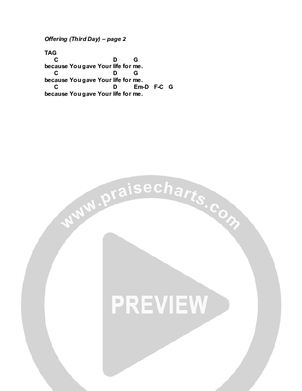 Offering Chord Chart (G3 Worship)