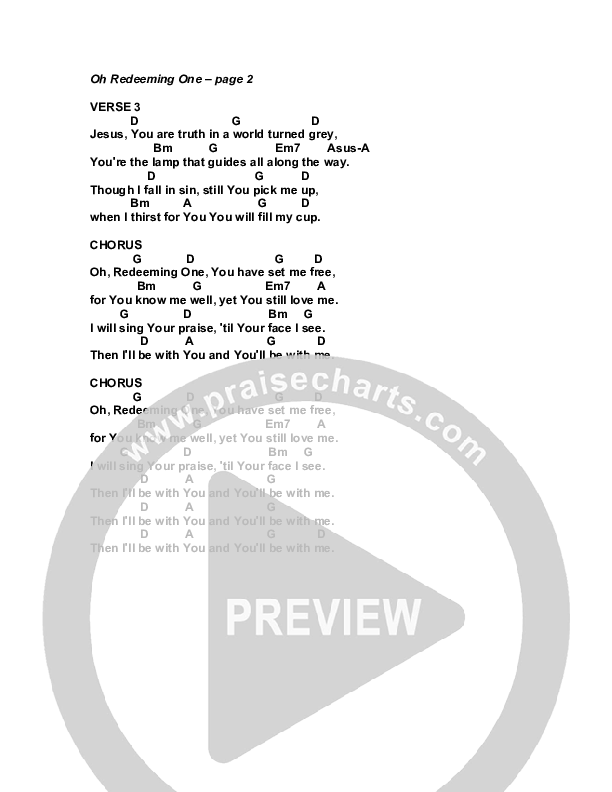 Oh Redeeming One Chord Chart (G3 Worship)