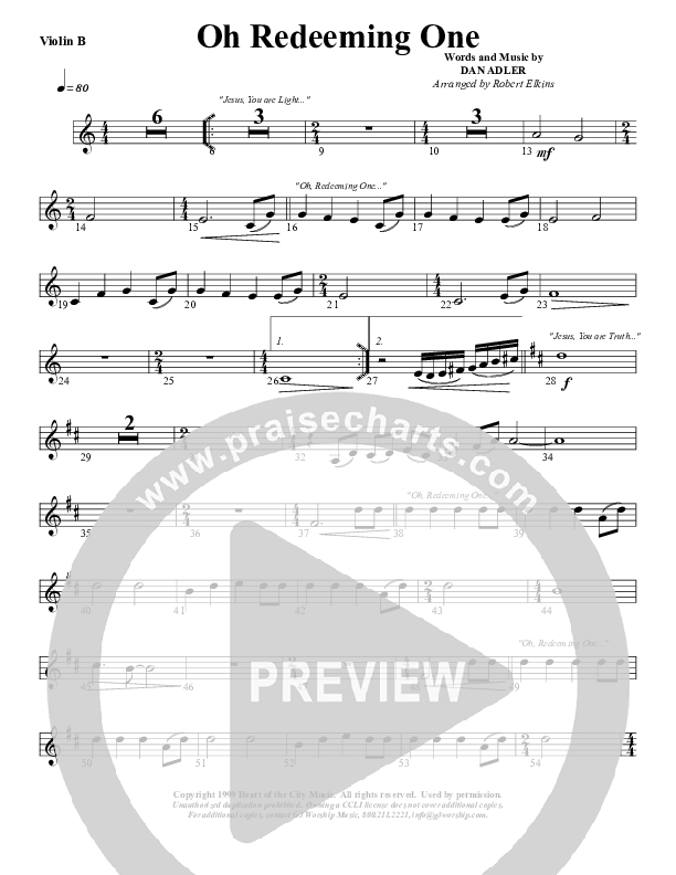 Oh Redeeming One Violin 2 (G3 Worship)