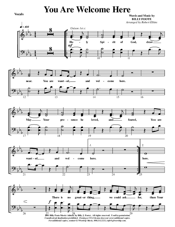 You Are Welcome Here Choir Sheet (G3 Worship)