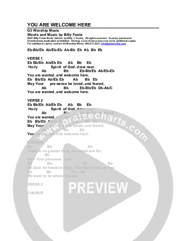 You Are Welcome Here Chords & Lyrics (G3 Worship)