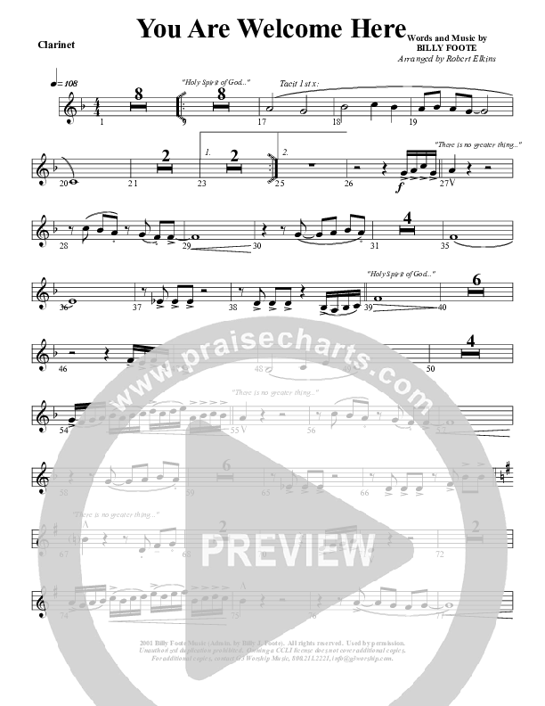 You Are Welcome Here Clarinet (G3 Worship)