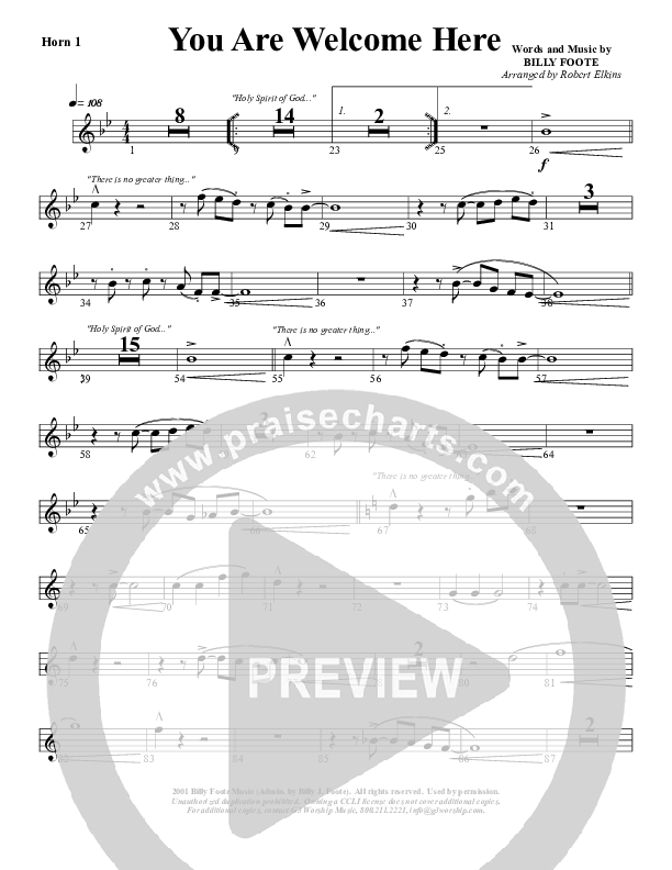 You Are Welcome Here French Horn 1 (G3 Worship)