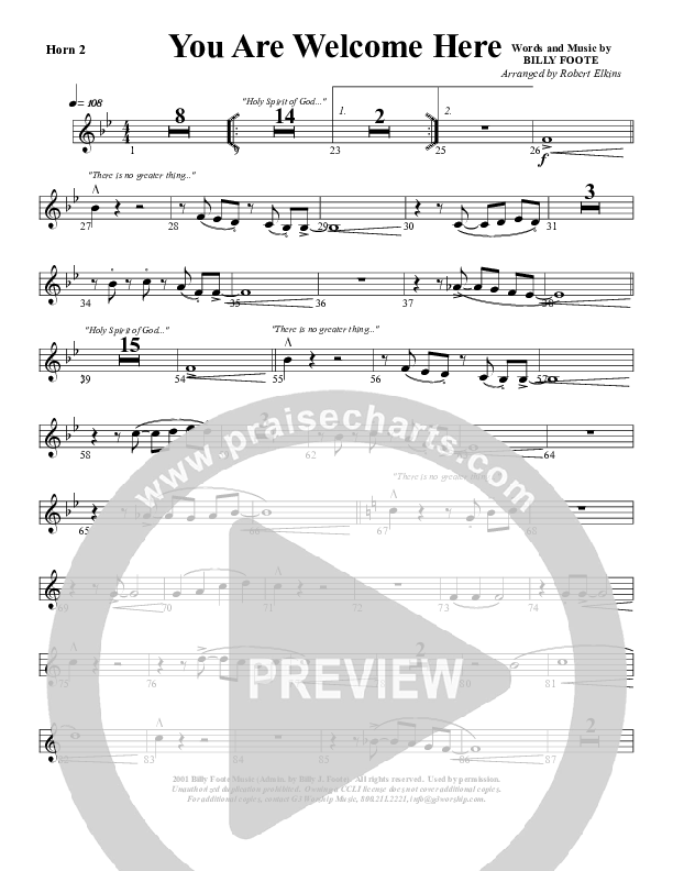 You Are Welcome Here French Horn 2 (G3 Worship)