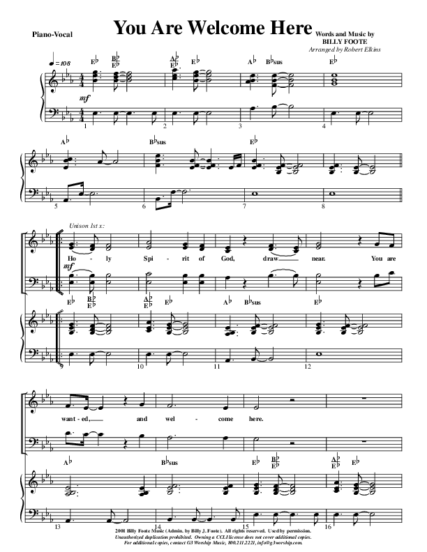 You Are Welcome Here Piano/Vocal (G3 Worship)