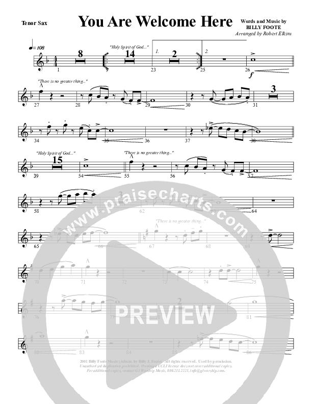You Are Welcome Here Tenor Sax 2 (G3 Worship)