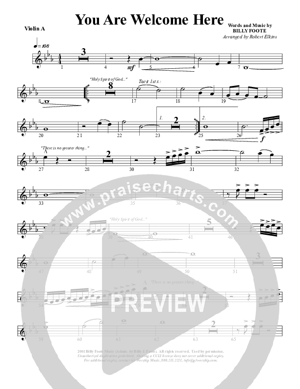 You Are Welcome Here Violin 1 (G3 Worship)
