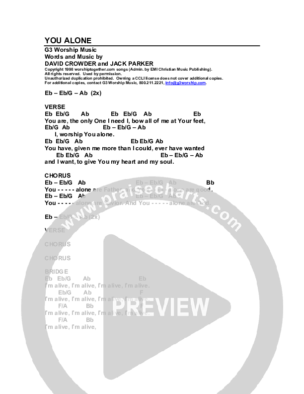 You Alone Chord Chart (G3 Worship)