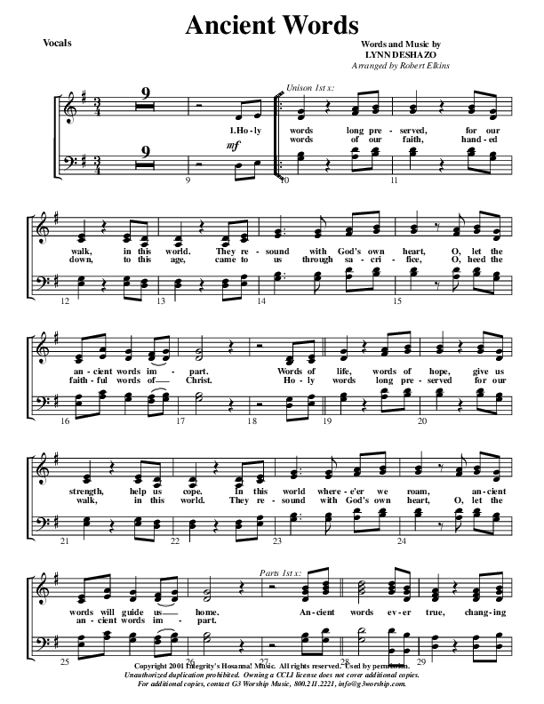 Ancient Words Choir Sheet (G3 Worship)