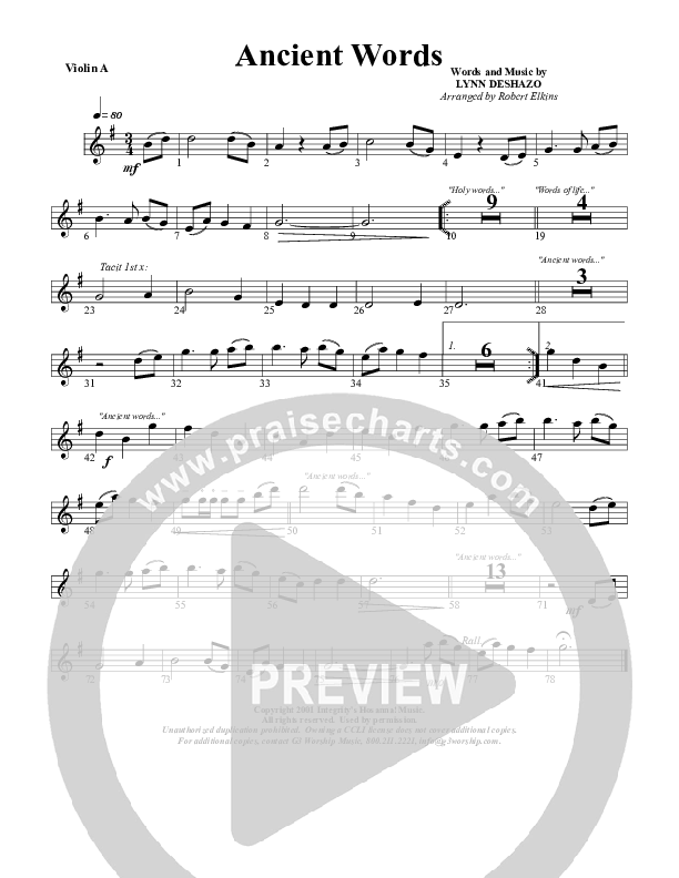 Ancient Words Violin 1 (G3 Worship)