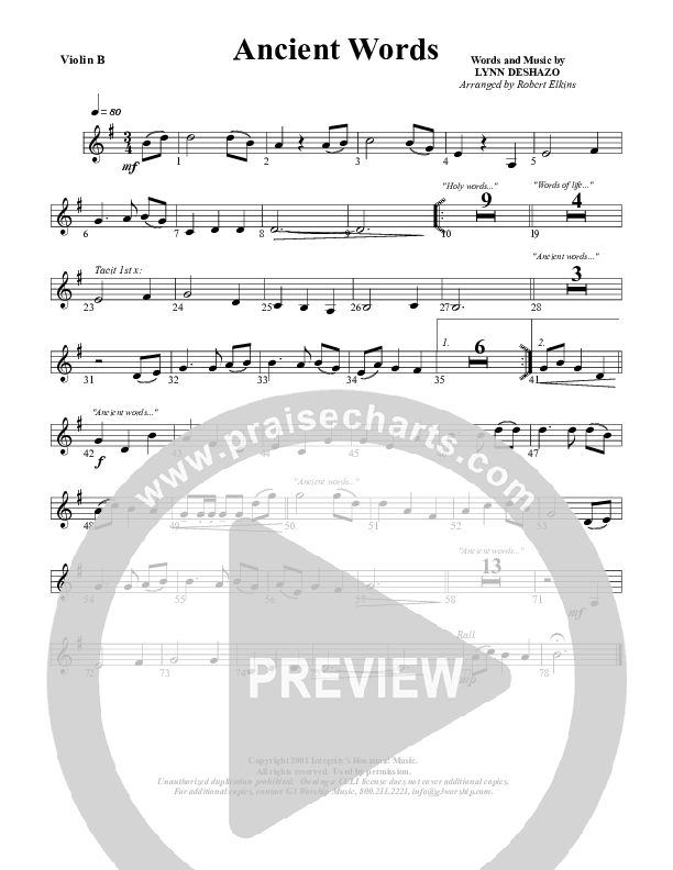 Ancient Words Violin 2 (G3 Worship)