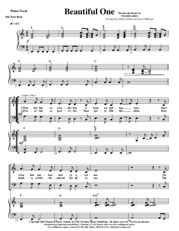 Beautiful One Piano/Vocal (G3 Worship)