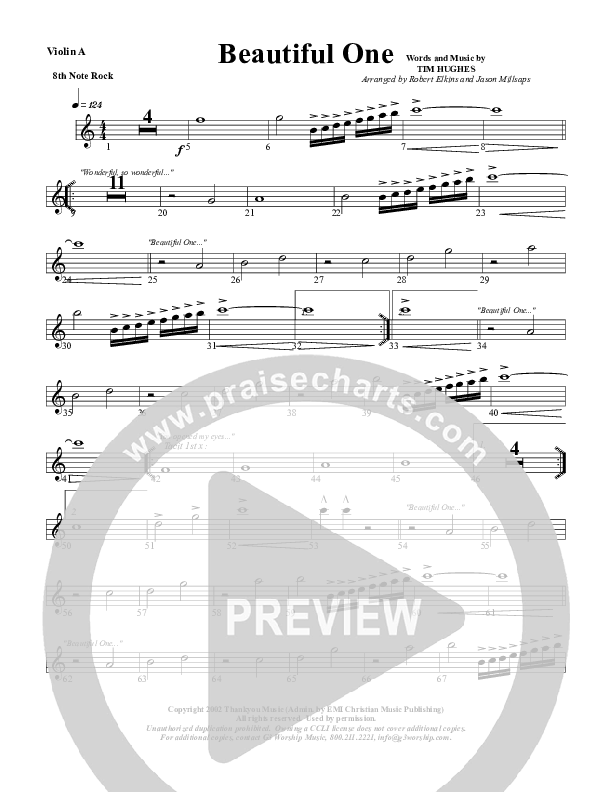 Beautiful One Violin 1 (G3 Worship)